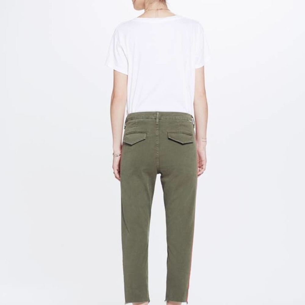 MOTHER DENIM Shaker Prep Fray Fatigue Cropped Pant Stripe Green / Red 24 - Picture 3 of 11